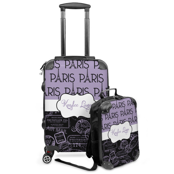 Custom Paris Bonjour and Eiffel Tower Kids 2-Piece Luggage Set - Suitcase & Backpack (Personalized)