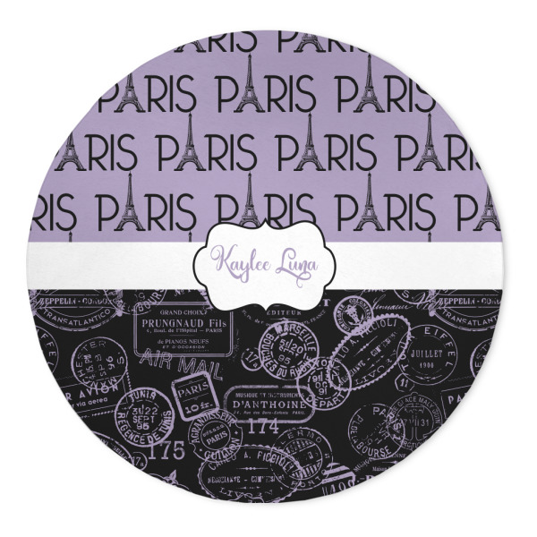 Custom Paris Bonjour and Eiffel Tower 5' Round Indoor Area Rug (Personalized)