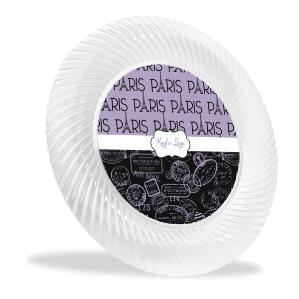 Custom Paris Bonjour and Eiffel Tower Plastic Party Dinner Plates - 10" (Personalized)