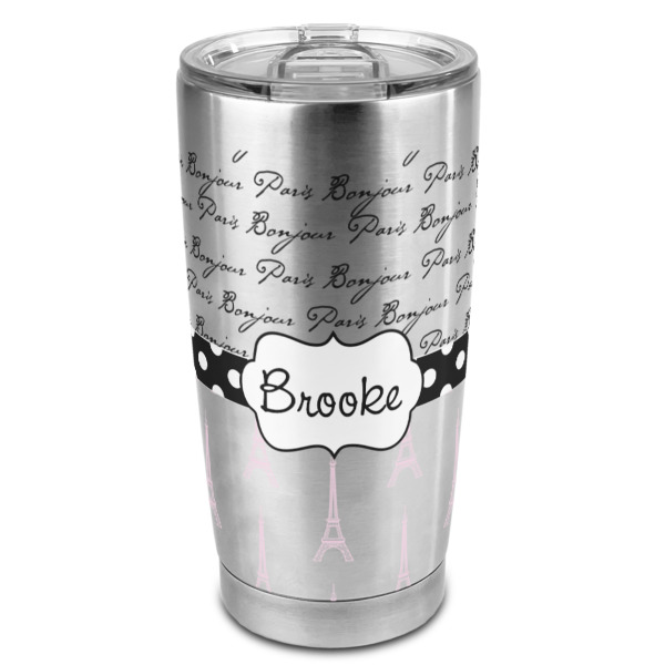 Custom Paris Bonjour and Eiffel Tower 20oz Stainless Steel Double Wall Tumbler - Full Print (Personalized)