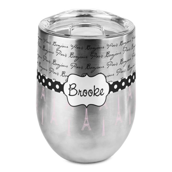 Custom Paris Bonjour and Eiffel Tower Stemless Wine Tumbler - Full Print (Personalized)