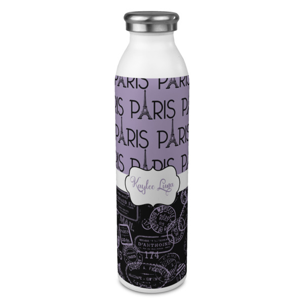 Custom Paris Bonjour and Eiffel Tower 20oz Stainless Steel Water Bottle - Full Print (Personalized)
