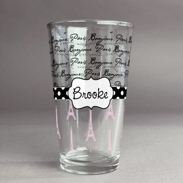 Custom Paris Bonjour and Eiffel Tower Pint Glass - Full Print (Personalized)