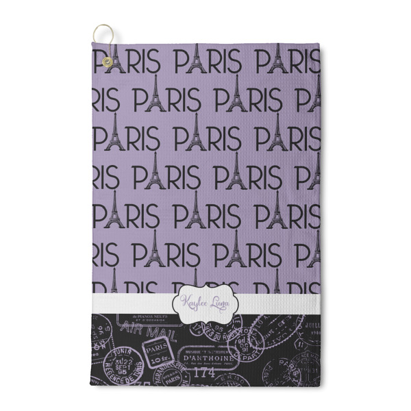 Custom Paris Bonjour and Eiffel Tower Waffle Weave Golf Towel (Personalized)