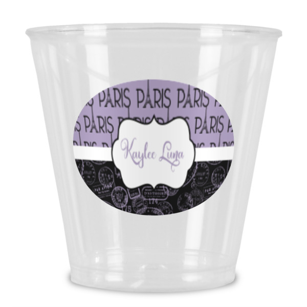 Custom Paris Bonjour and Eiffel Tower Plastic Shot Glass (Personalized)