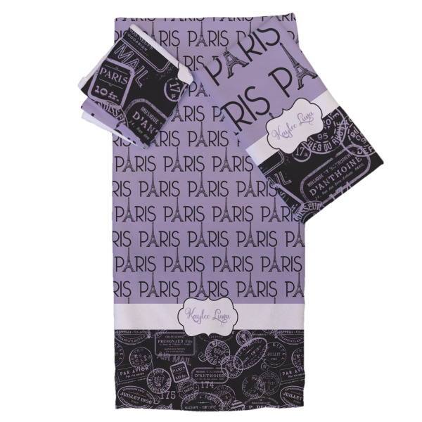 Custom Paris Bonjour and Eiffel Tower Bath Towel Set - 3 Pcs (Personalized)