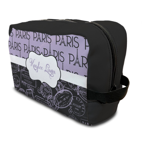 Custom Paris Bonjour and Eiffel Tower Toiletry Bag / Dopp Kit (Personalized)