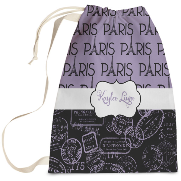 Custom Paris Bonjour and Eiffel Tower Laundry Bag (Personalized)