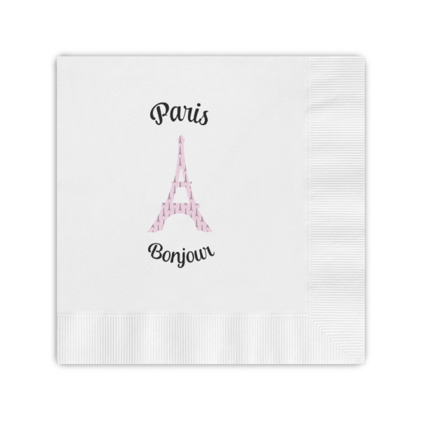 Custom Paris Bonjour and Eiffel Tower Coined Cocktail Napkins (Personalized)