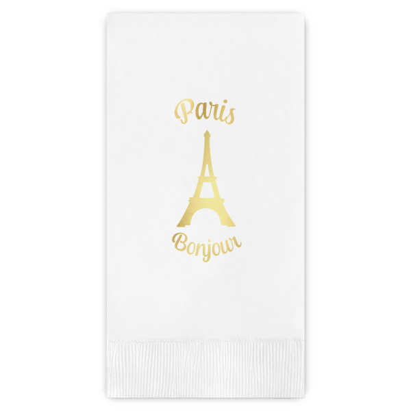 Custom Paris Bonjour and Eiffel Tower Guest Napkins - Foil Stamped (Personalized)