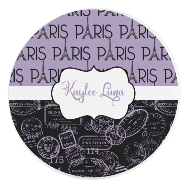 Custom Paris Bonjour and Eiffel Tower Round Stone Trivet (Personalized)