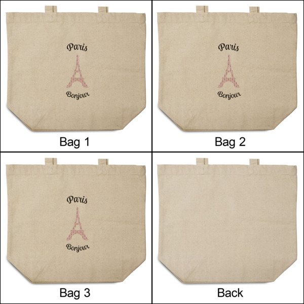 Custom Design - 3 Reusable Cotton Grocery Bags - Front & Back View