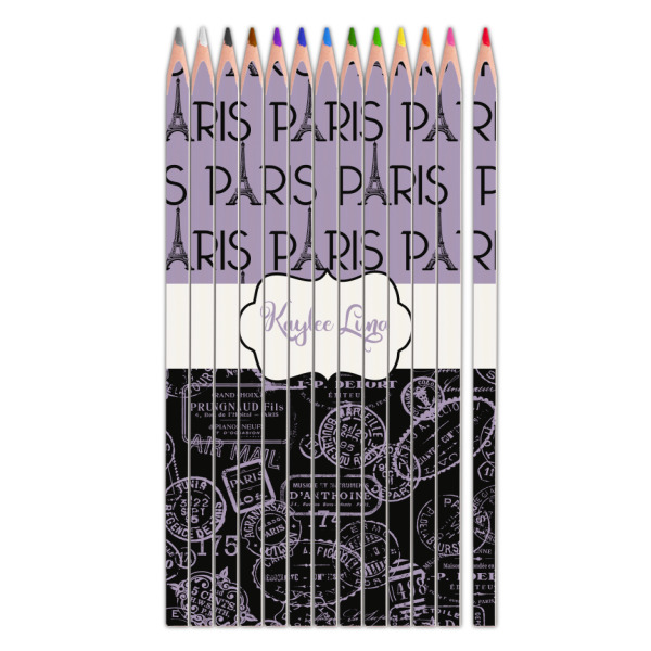 Custom Paris Bonjour and Eiffel Tower Colored Pencils (Personalized)