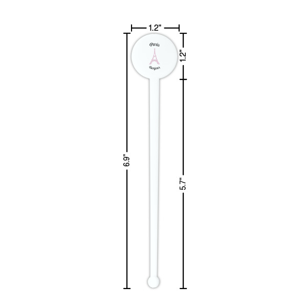 Custom Design - White Plastic 7" Stir Stick - Round - Dimensions