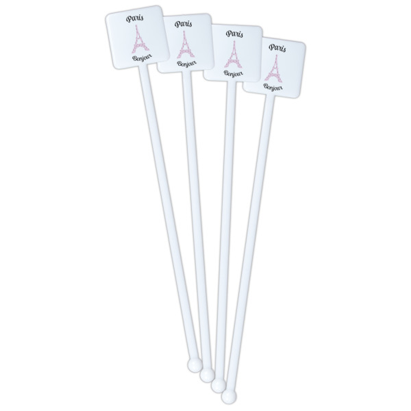 Custom Design - White Plastic Stir Stick - Single Sided - Square - Fan