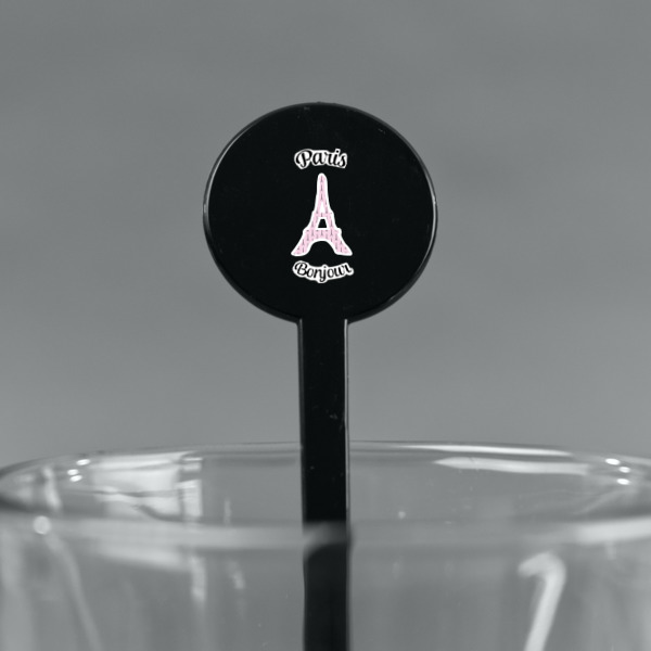 Custom Design - Black Plastic 7" Stir Stick - Round - Main