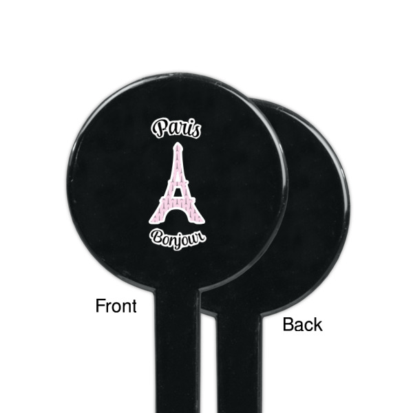Custom Design - Black Plastic 7" Stir Stick - Single Sided - Round - Front & Back