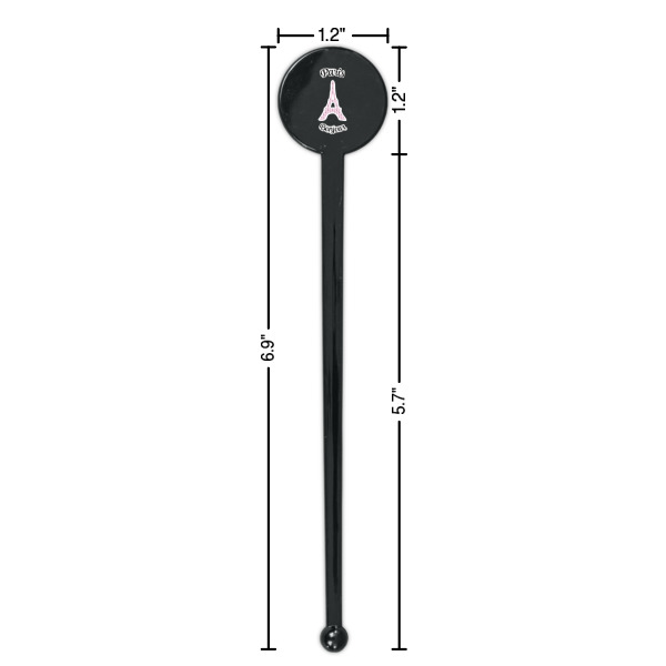 Custom Design - Black Plastic 7" Stir Stick - Round - Dimensions