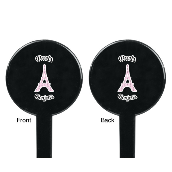 Custom Design - Black Plastic 7" Stir Stick - Double Sided - Round - Front & Back