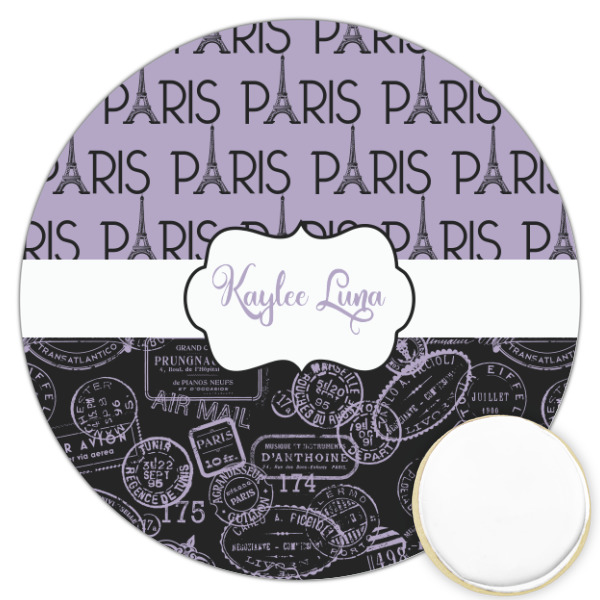 Custom Paris Bonjour and Eiffel Tower Printed Cookie Topper - 3.25" (Personalized)