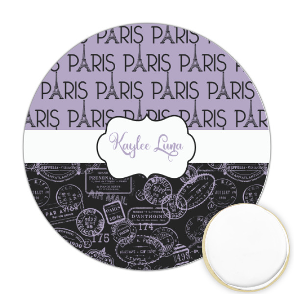 Custom Paris Bonjour and Eiffel Tower Printed Cookie Topper - Round (Personalized)
