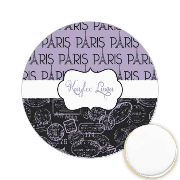 Custom Paris Bonjour and Eiffel Tower Printed Cookie Topper - 2.15" (Personalized)