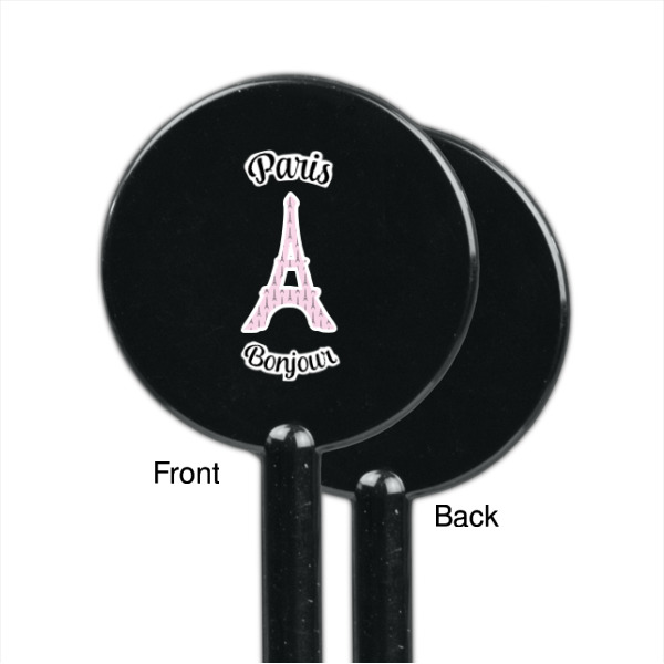 Custom Design - Black Plastic 5.5" Stir Stick - Single Sided - Round - Front & Back
