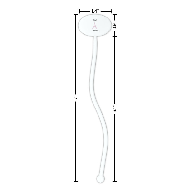 Custom Design - White Plastic 7" Stir Stick - Oval - Dimensions