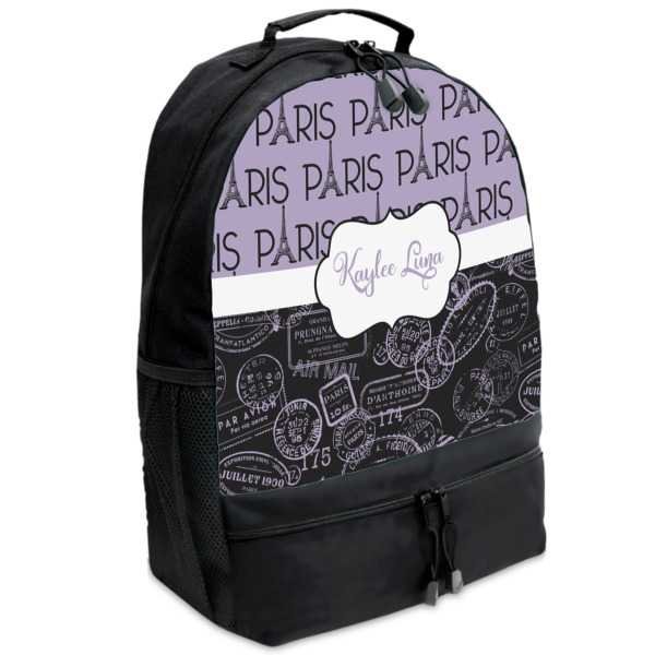 Custom Paris Bonjour and Eiffel Tower Backpacks - Black (Personalized)