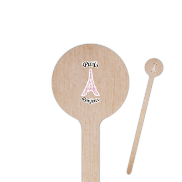 Custom Paris Bonjour and Eiffel Tower 7.5" Round Wooden Stir Sticks - Single Sided (Personalized)