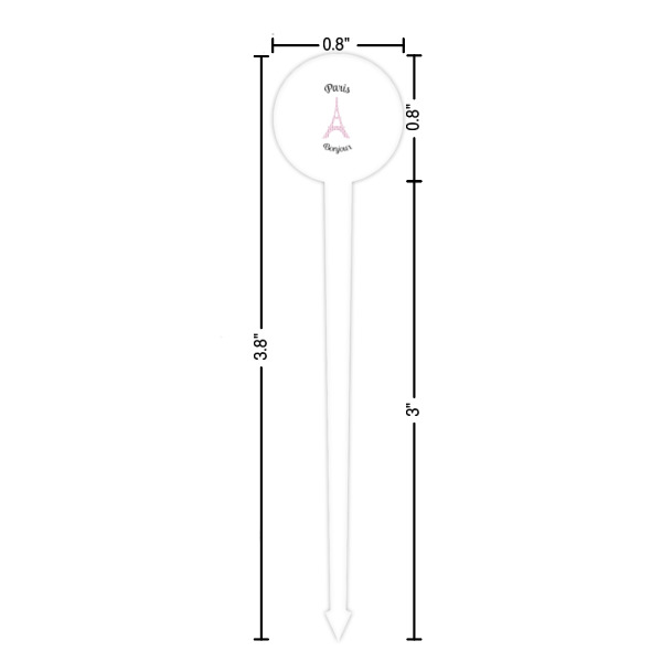 Custom Design - White Plastic 4" Food Pick - Round - Dimensions