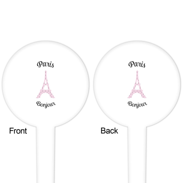 Custom Design - White Plastic 4" Food Pick - Round - Double Sided - Front & Back