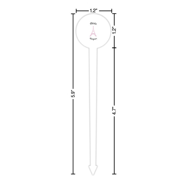 Custom Design - White Plastic 6" Food Pick - Round - Dimensions