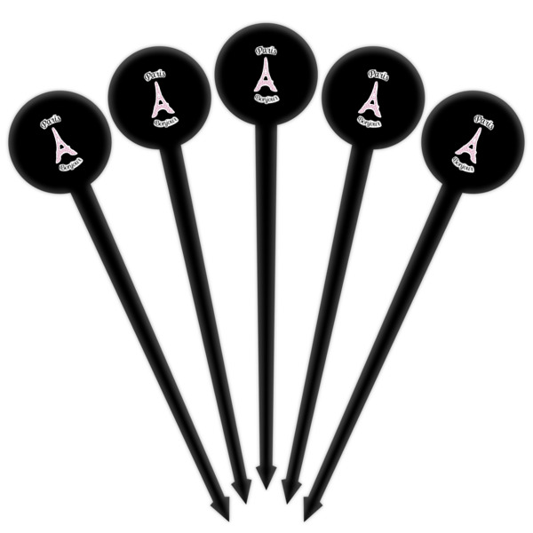 Custom Design - Black Plastic 4" Food Pick - Round - Fan View