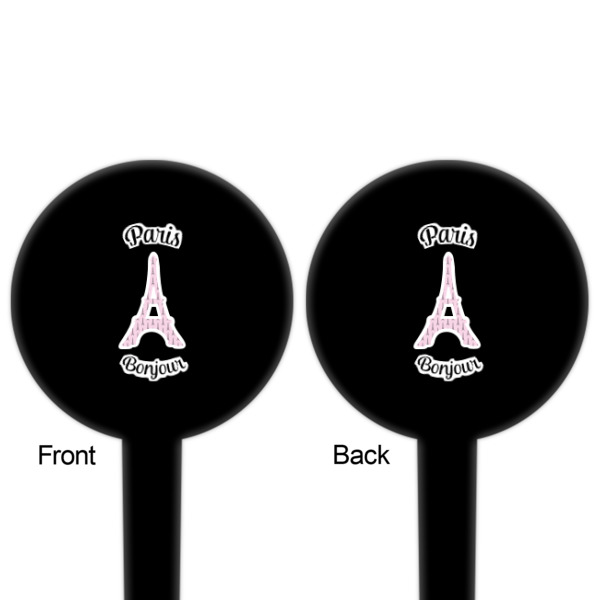 Custom Design - Black Plastic 4" Food Pick - Round - Double Sided - Front & Back
