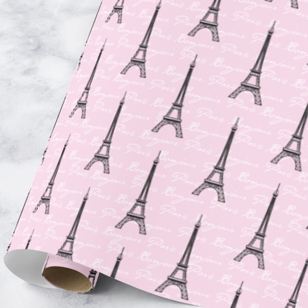 Custom Paris Bonjour and Eiffel Tower Wrapping Paper Roll - Large