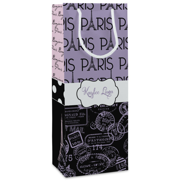 Custom Paris Bonjour and Eiffel Tower Wine Gift Bags (Personalized)