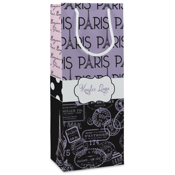 Custom Paris Bonjour and Eiffel Tower Wine Gift Bags - Matte (Personalized)