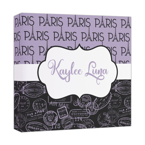 Custom Paris Bonjour and Eiffel Tower Canvas Print - 12x12 (Personalized)
