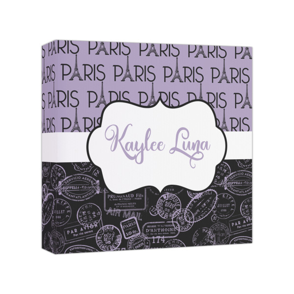 Custom Paris Bonjour and Eiffel Tower Canvas Print - 8x8 (Personalized)