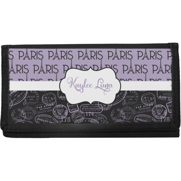 Custom Paris Bonjour and Eiffel Tower Canvas Checkbook Cover (Personalized)