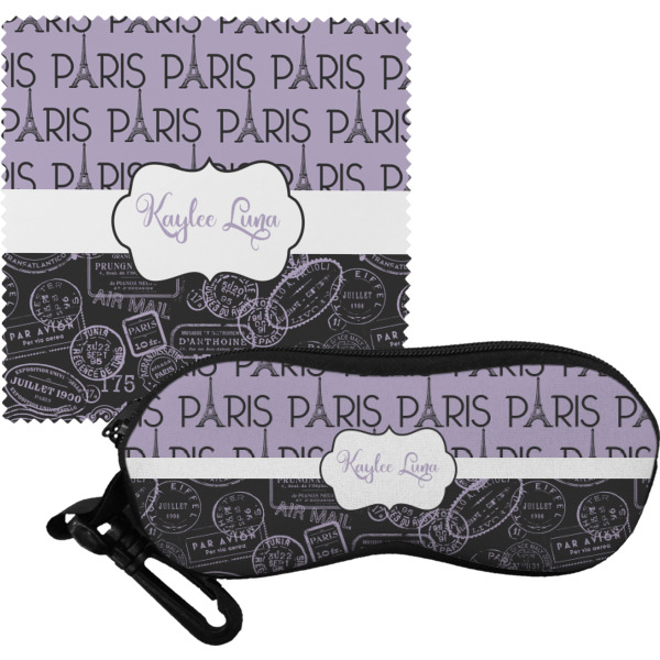 Custom Paris Bonjour and Eiffel Tower Eyeglass Case & Cloth (Personalized)