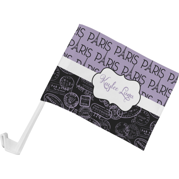 Custom Paris Bonjour and Eiffel Tower Car Flag - Small w/ Name or Text