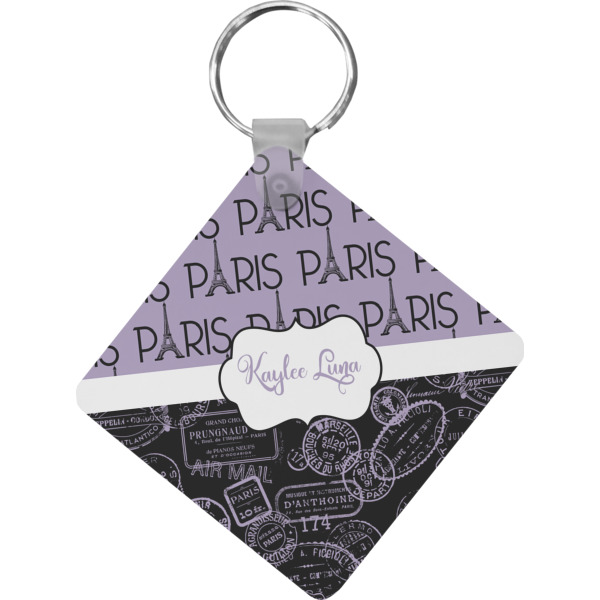 Custom Paris Bonjour and Eiffel Tower Diamond Plastic Keychain w/ Name or Text