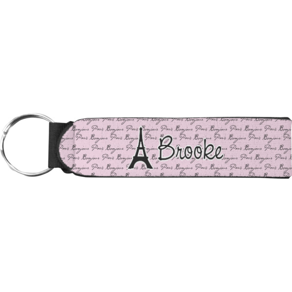 Custom Paris Bonjour and Eiffel Tower Neoprene Keychain Fob (Personalized)