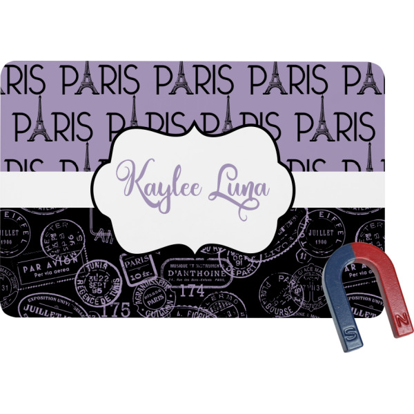 Custom Paris Bonjour and Eiffel Tower Rectangular Fridge Magnet (Personalized)