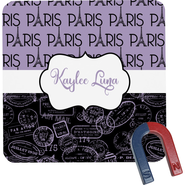 Custom Paris Bonjour and Eiffel Tower Square Fridge Magnet (Personalized)