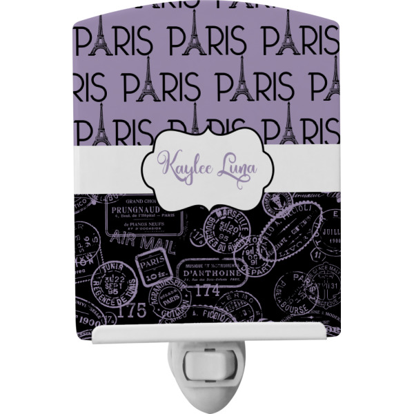 Custom Paris Bonjour and Eiffel Tower Ceramic Night Light (Personalized)