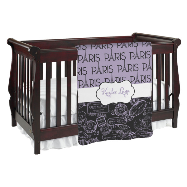 Custom Paris Bonjour and Eiffel Tower Baby Blanket (Single Sided) (Personalized)