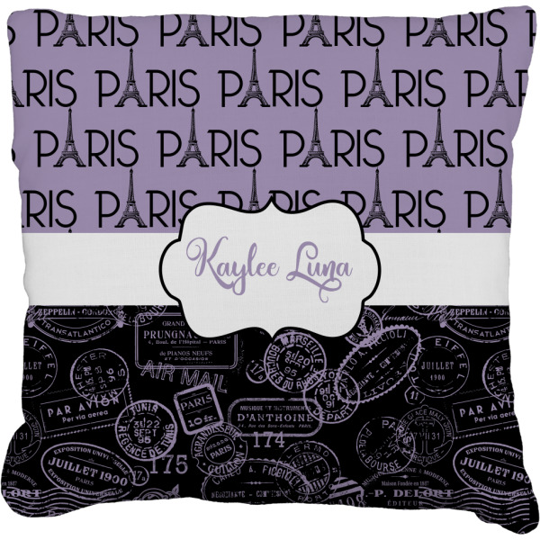 Custom Paris Bonjour and Eiffel Tower Faux-Linen Throw Pillow (Personalized)